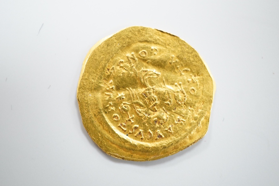 Ancient Coins, Byzantine, Justinian I (527-565 CE), gold Tremissis, obv. draped bust, rev. Victory advancing, Constantinople Mint, F, approx 1.46g